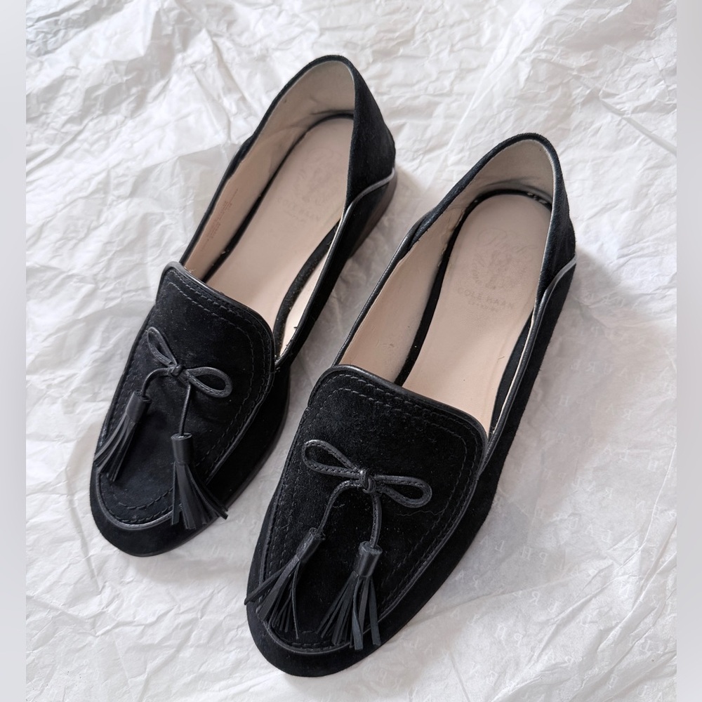 Cole Haan Black Suede Loafers with Tassels